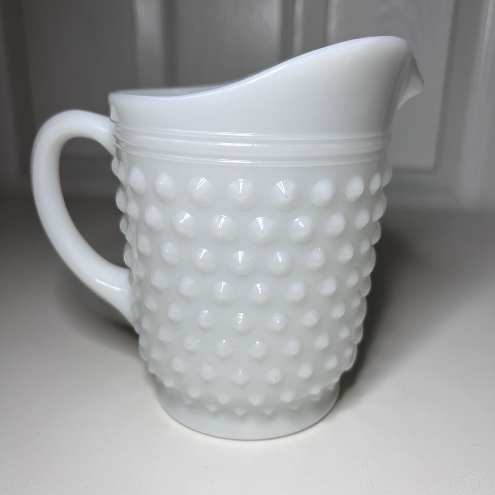 Vttg Anchor Hocking White Milk Glass Hobnail‎ Pitcher 5-6"
